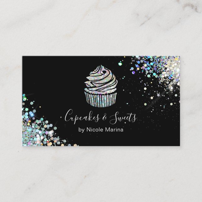 Elegant Luxury Rainbow Cupcake Bakery Pastry Chef Business Card (Front)