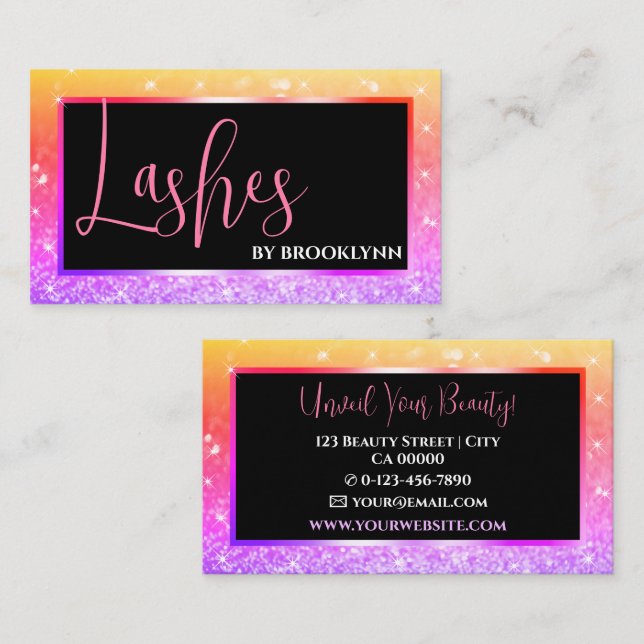 Elegant Luxury Rainbow Ombre Sparkling Glitter  Business Card (Front/Back)