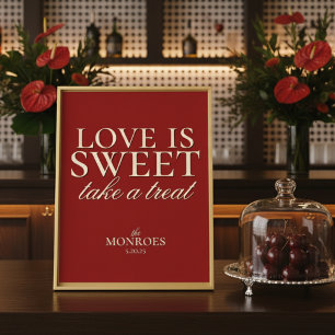 Elegant Luxury Red Love is Sweet Wedding Dessert Poster