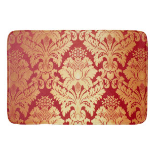 Elegant Luxury Retro Red Gold Damask Pattern Bath Mat