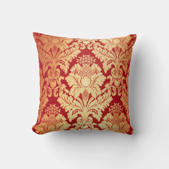 Elegant Luxury Retro Red Gold Damask Pattern Cushion (Front)