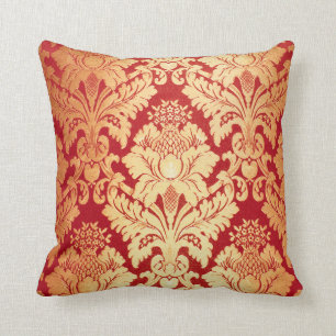 Elegant Luxury Retro Red Gold Damask Pattern Cushion