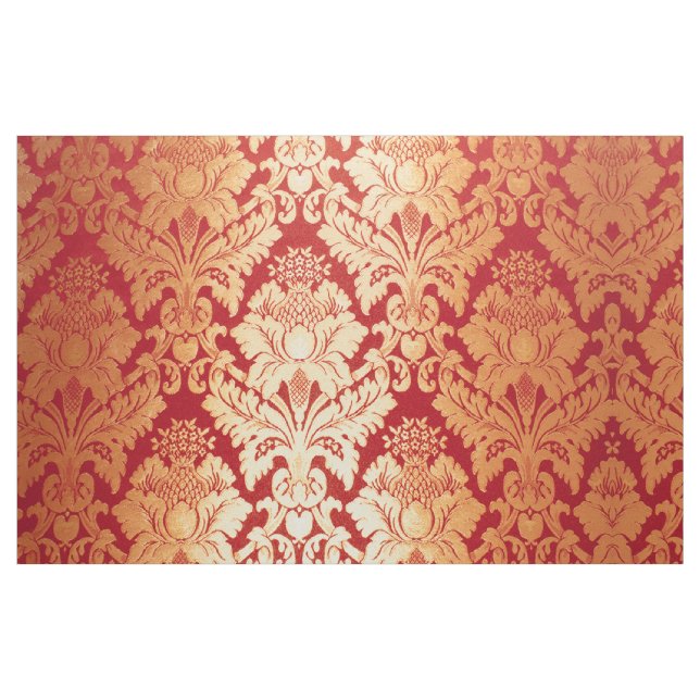 Elegant Luxury Retro Red Gold Damask Pattern Fabric (Fat Quarter)