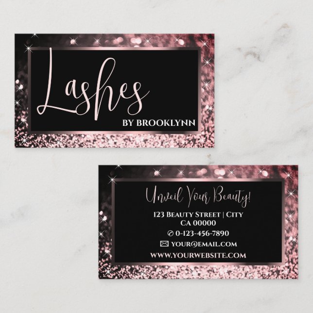 Elegant Luxury Rose Gold Black Sparkling Glitter  Business Card (Front/Back)