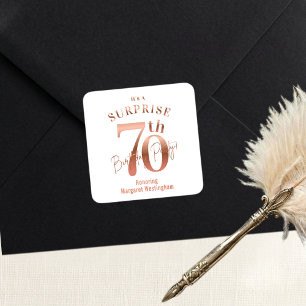 Elegant Luxury Rose Gold Surprise 70th Birthday Square Sticker