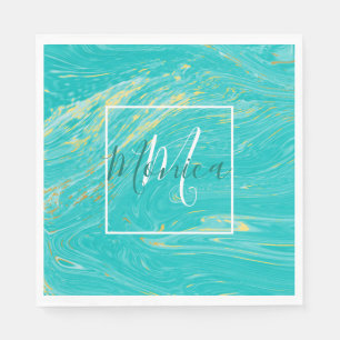 Elegant luxury royal Marble Gold Blue monogram Napkin