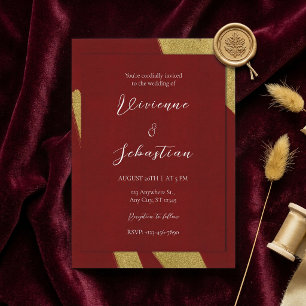 Elegant Luxury Script Burgundy and Gold Wedding Invitation