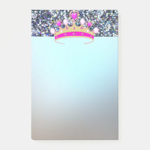 Elegant Luxury Shiny Blue Glitter, Tiara Post-it Notes