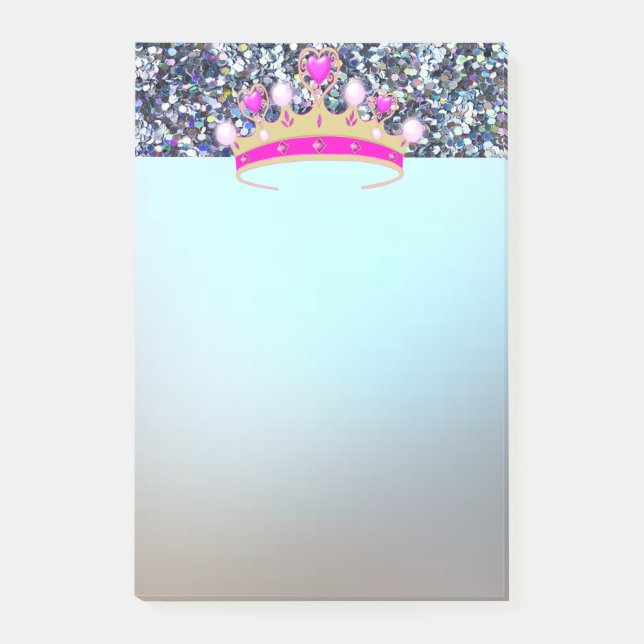Elegant Luxury Shiny Blue Glitter, Tiara Post-it Notes (Front)