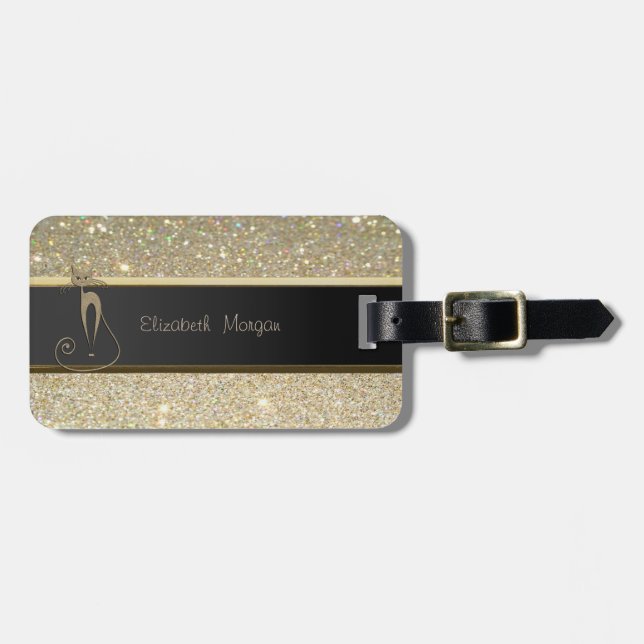 Elegant Luxury Sophisticated,Cat,Glittery Luggage Tag (Front Horizontal)