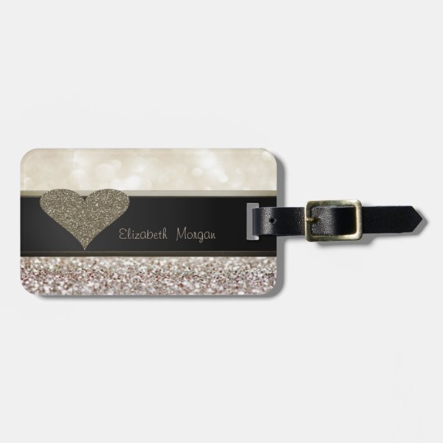 Elegant Luxury Sophisticated ,Glittery Heart,Bokeh Luggage Tag (Front Horizontal)