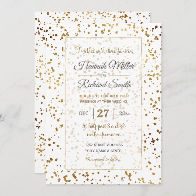 Elegant Luxury Sparkling Gold Confetti Dots Image Invitation (Front/Back)