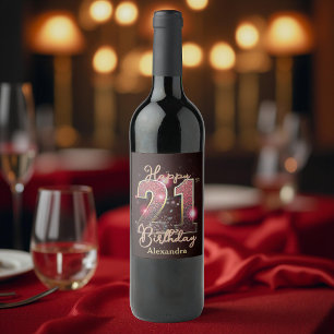 Elegant Luxury Sparkly Gold and Pink 21st Birthday Wine Label