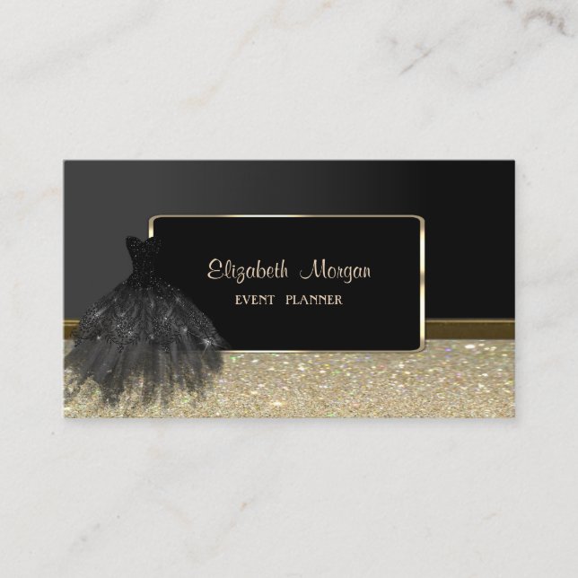 Elegant Luxury Stylish, Black Dress Business Card (Front)