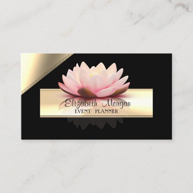 Elegant Luxury Stylish,Black,Gold Frame,Lotus Business Card (Front)