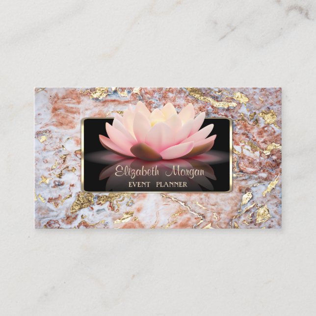 Elegant Luxury Stylish,Modern,Lotus Glitter Marble Business Card (Front)