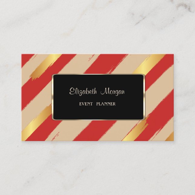Elegant Luxury Stylish,Striped,Red,Black  Frame Business Card (Front)