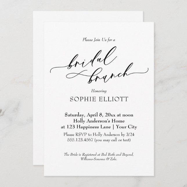 Elegant Luxury Typography Bridal Brunch Simple Invitation (Front/Back)