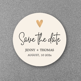 Elegant Luxury White Gold Heart Save the date Classic Round Sticker