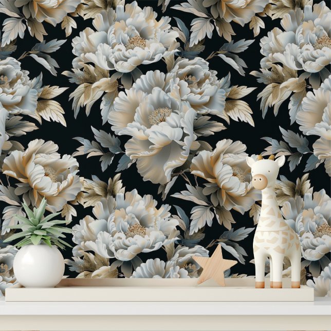 Elegant Luxury White Gold Peony Floral Pattern Wallpaper (Creator Uploaded)