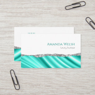 Elegant luxury white silver teal glitter butique business card