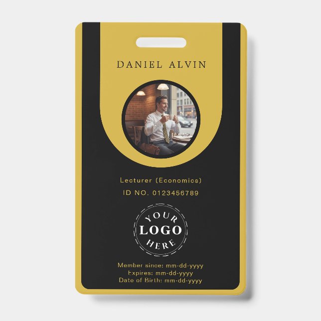 Elegant M Gold Black Work Office Identification ID Badge (Front)