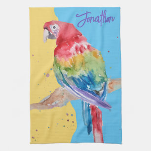 Elegant Macaw Parrot Watercolor Pastel Colors Tea Towel