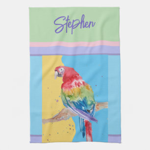 Elegant Macaw Parrot Watercolor Pastel Colors Tea Towel