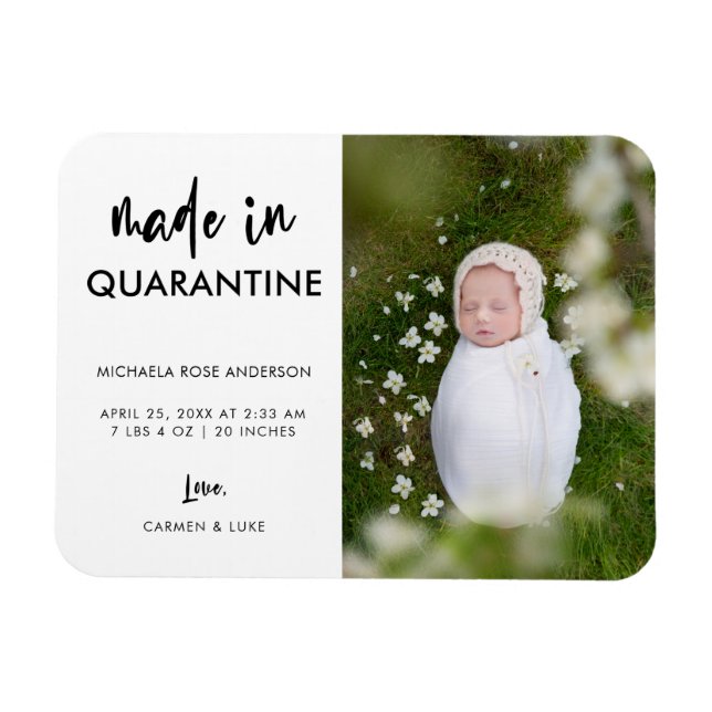 Elegant Made in Quarantine Vertical Newborn Baby Magnet (Horizontal)