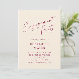 Elegant Magenta Berry Calligraphy Engagement Party Invitation