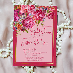 Elegant magenta burgundy peonies  bridal shower invitation