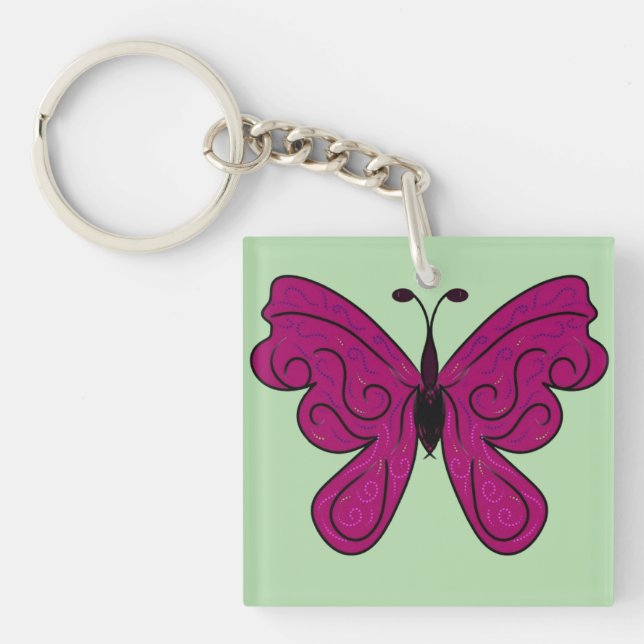 Elegant Magenta Butterfly |  Home Decor Pattern  Key Ring (Front)