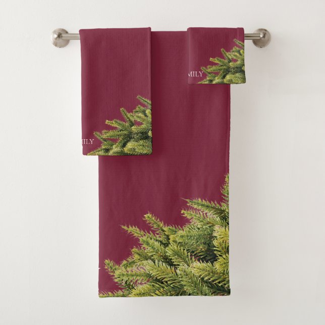 Elegant magenta Christmas Pine Bath Towel Set (Insitu)