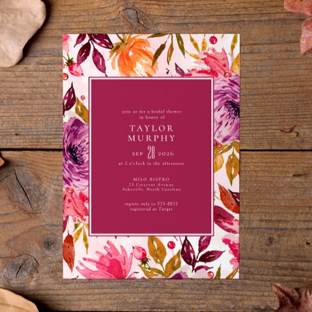 Elegant Magenta Fall Floral Bridal Shower Invitation (Creator Uploaded)