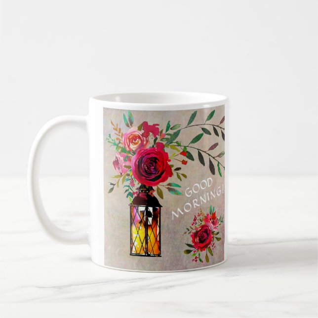 Elegant Magenta Floral Watercolor Coffee Mug (Left)