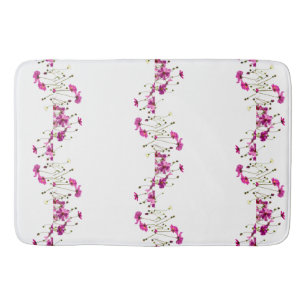 Elegant Magenta Floral Watercolor Monogram Shower Bath Mat