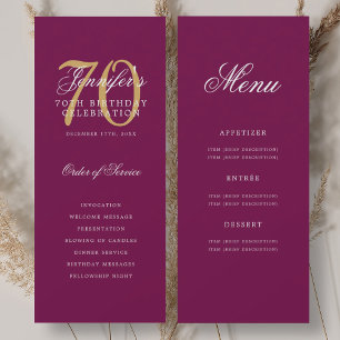 Elegant Magenta Gold 70th Birthday Program w/ Menu