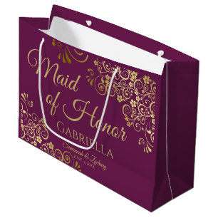 Elegant Magenta & Gold Maid of Honour Wedding Large Gift Bag