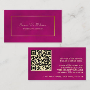 Elegant Magenta & Gold Professional QR Code Business Card