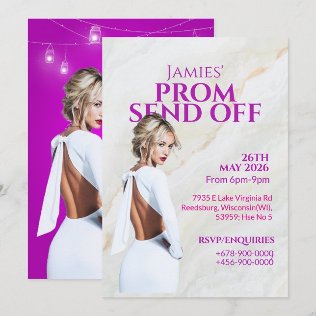 Elegant Magenta Marble Prom Send Off Invitation  (Front/Back)