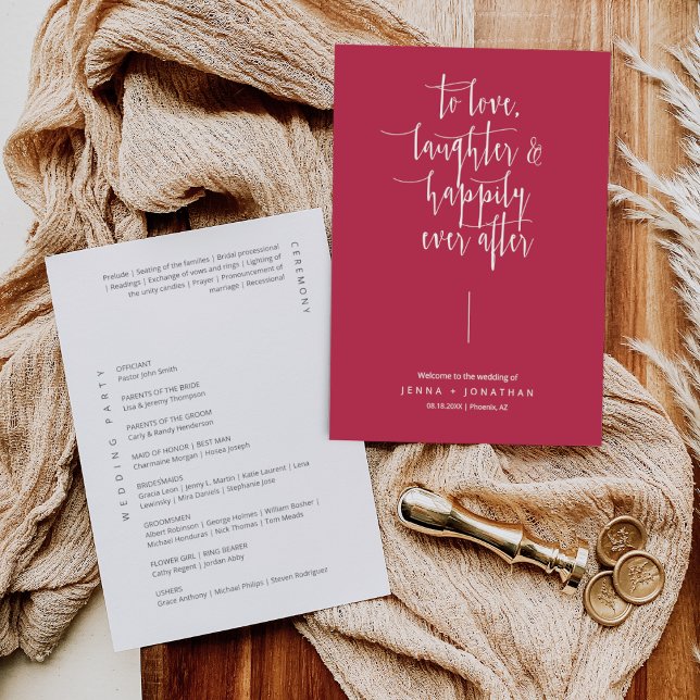 Elegant Magenta Modern Minimal Calligraphy Wedding Program (Creator Uploaded)