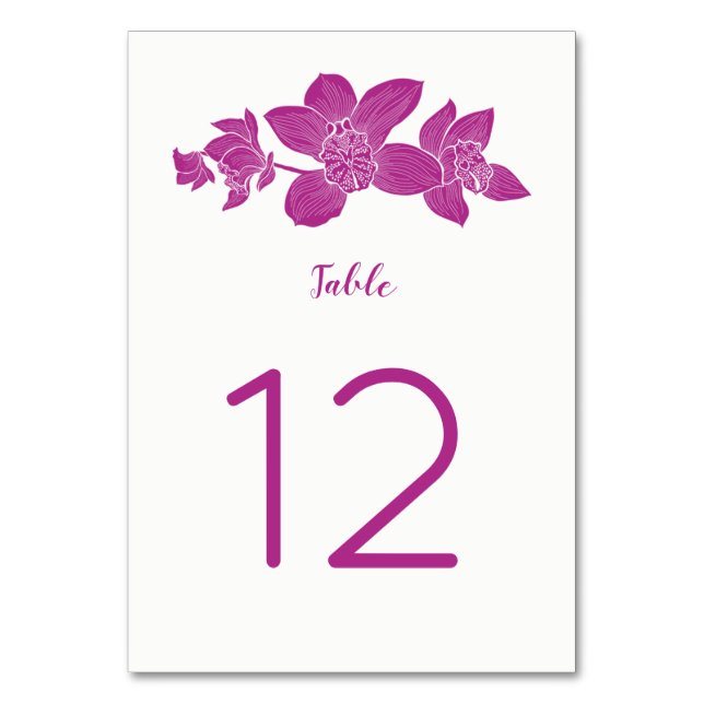 Elegant Magenta Orchid Floral Table Number Cards (Back)