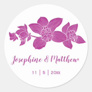 Elegant Magenta Orchids Floral Wedding Stickers