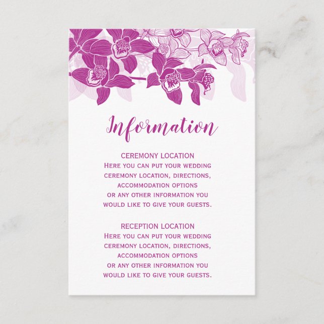Elegant Magenta Orchids Wedding Information Cards (Front)