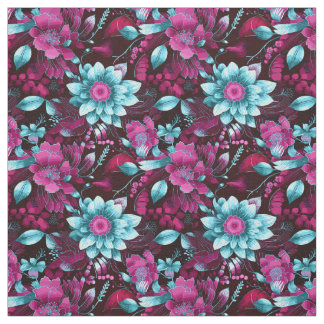 Elegant Magenta & Pale Blue Boho Chic Floral  Fabric