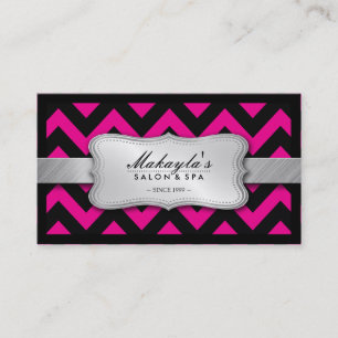 Elegant Magenta Pink and Black Chevron Pattern Business Card