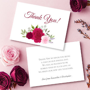 Elegant Magenta & Pink Boho Roses Wedding Thank You Card