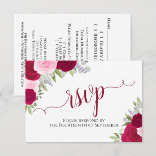 Elegant Magenta Pink Floral Calligraphy Wedding RSVP Card