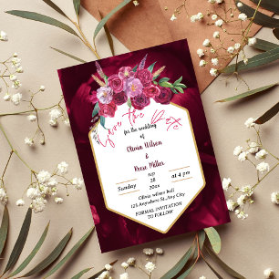 elegant magenta pink floral save the date invitation