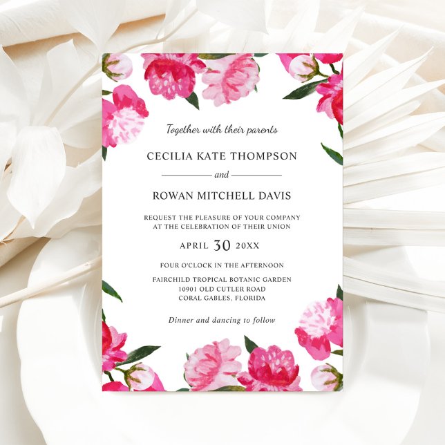 Elegant Magenta Pink Peony Wedding Invitation (Creator Uploaded)